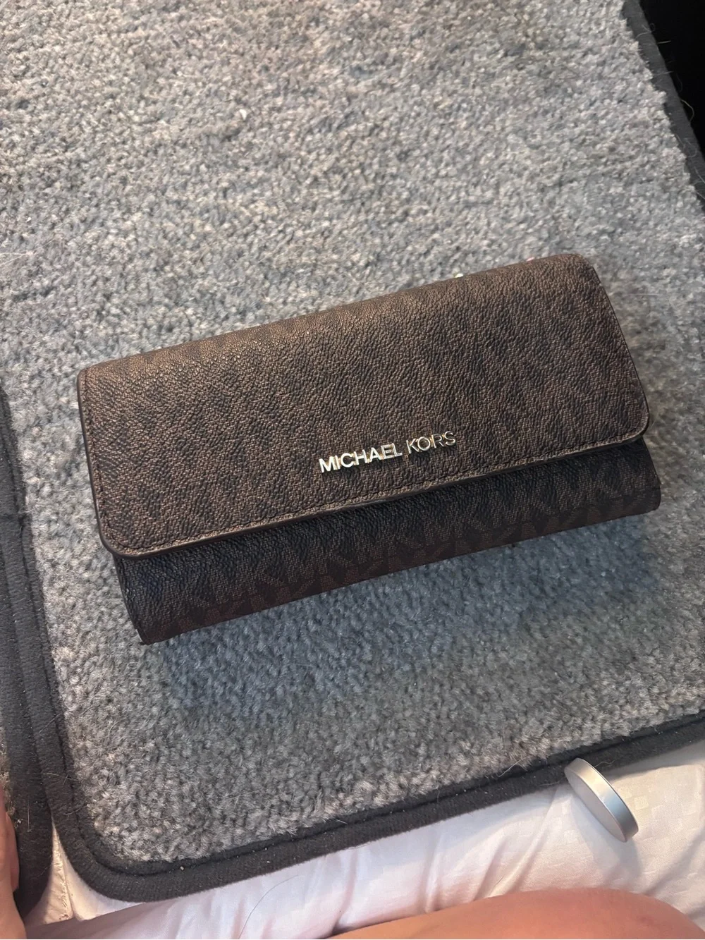 Michael Kors Dark Brown Signature Trifold Card Holder Wallet